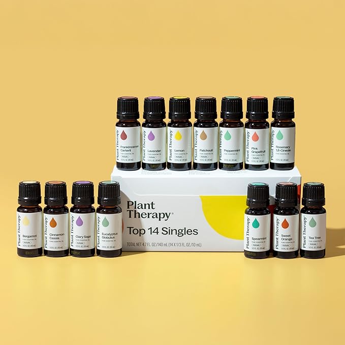 Plant Therapy Top 14 Essential Oil Set, 10 mL (1/3 oz) Bottles of Lavender, Eucalyptus, Peppermint, Orange Sweet, Lemon & More, 100% Pure, Undiluted, for Topical Use & Essential Oil Diffusers