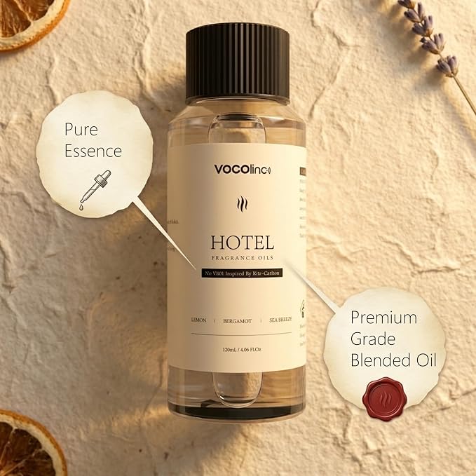 VOCOlinc Hotel Collection Diffuser Oil - Hilton - Inspired by Luxury Five Star Hotel Lobby Scent Oil for Waterless Oil Diffusers, Luxurious Scents of Citus, Lily of the Valley, and Oakmoss (4.06 OZ)