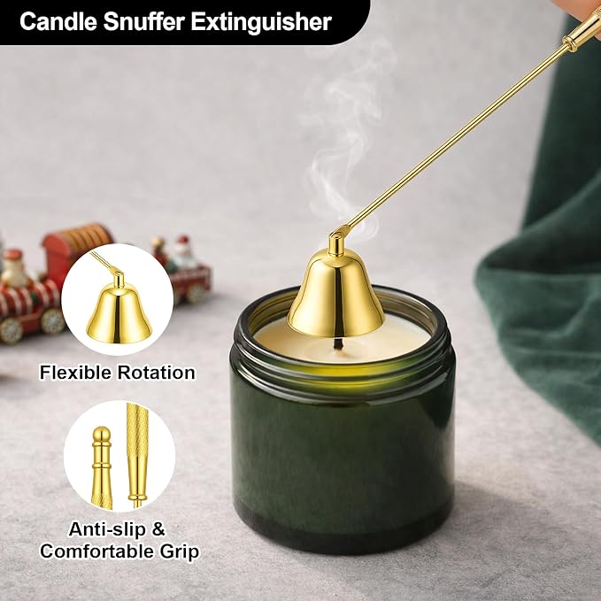 Ohtomber 3 in 1 Stainless Steel Candle Accessory Set, Wick Trimmer Cutter, Snuffer Extinguisher & Dipper, Wick Scissor Clipper Care Kit, Put Out Tool with Gift Package for Candle Lover, Gold