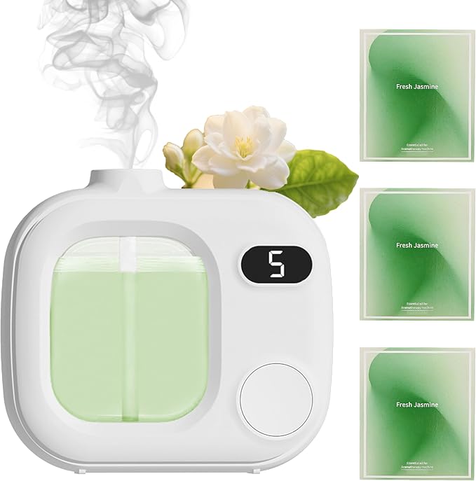 Waterless Essential Oil Diffuser - Smart Essential Oil Diffuser for Large Rooms Bathrooms Hotels and Offices Cordless 360° Aroma Diffuser with 5 Mist Levels Perfect for Home and Car