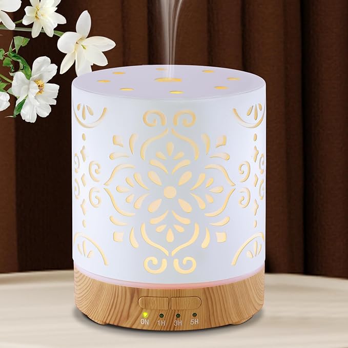 EQUSUPRO Essential Oil Diffuser 300ML Metal Aromatherapy Diffuser for Home with Auto Shut-Off & 4 Timers, Ultrasonic Humidifier with 7 Colors Lights for Large Room, Home Office Décor
