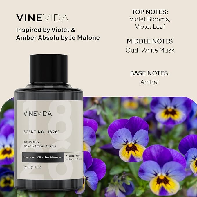 VINEVIDA [4 Oz] Inspired by: Violet & Amber Absolu; Diffuser Oil Refill | Premium Scent Diffuser Oil for Home | Non-Toxic Fragrance
