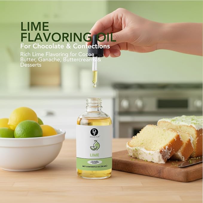 Dolce Flav Natural Lime Extract – 2 Ounce Oil-Soluble Kosher, Sugar-Free, Concentrated Citrus Lime Flavor for Candy, Chocolates & Desserts, Includes Measured Dropper