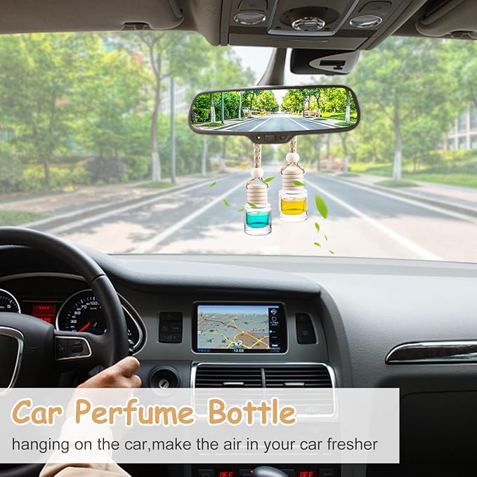 50 Pcs Car Essential Oil Hanging Bottle Empty Car Air Freshener Diffuser Bottle Perfume Glass Bottle Pendant Aromatherapy Fragrance Bottle Auto Car Interior Ornaments Decor (Round shape)