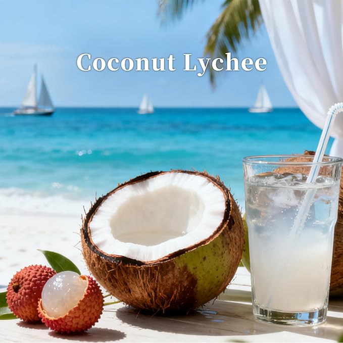 KRD Coconut Lychee Reed Diffuser, 3.38 fl oz Tropical Fruit Scented Oil, Long Lasting Bathroom Air Freshener for Summer Vibe