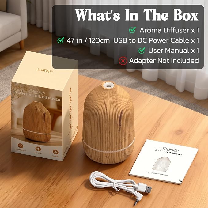 Essential Oil Diffuser, 100ml Aromatherapy Diffuser, Mini Ultrasonic Diffuser for Essential Oil, Home, Office, Cool Mist Humidifier with 7 Led Light, Auto Shut-Off, Wood Grain