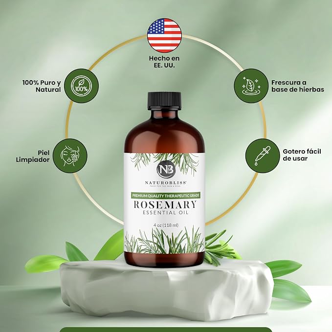 NaturoBliss 100% Pure Rosemary Essential Oil Therapeutic Grade Premium Quality (4 fl. oz) with Glass Dropper, Perfect for Aromatherapy