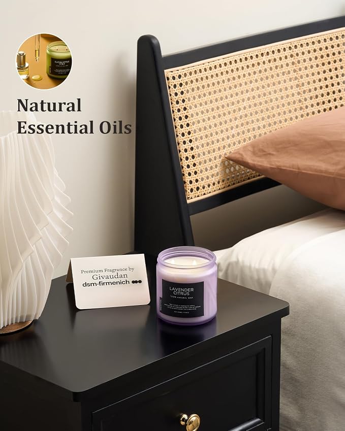 M&SENSE Lavender Citrus Home Scented Candles, 11.6oz Natural Soy Wax, 70 Hours Long Burning, Organic Candles Non Toxic, Aromatherapy Smelling for Mom, Home Fragrance for Meditation Relaxation