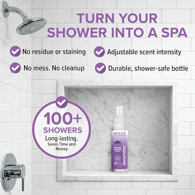 MOXE Shower Mist, Spa Steam Spray, Certified Natural Essential Oils, Aromatherapy, Tension Relief (Lavender, 4 Fl Oz (Pack of 1))…