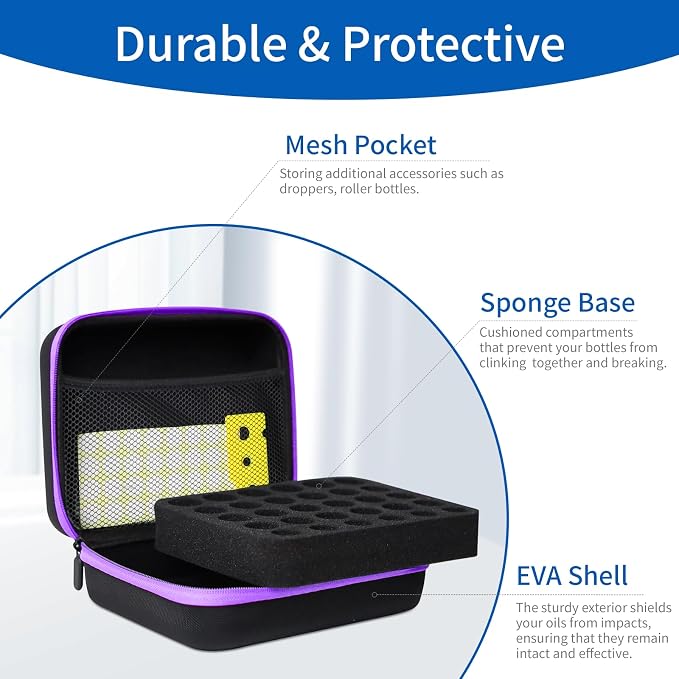 Essential Oil Storage Holder Organizer Carrying Case - 30 Bottles | Hard Shell Essential Oils Box Holds 5ml 10ml 15ml Bottle Travel Bag with Labels & Foam Insert for doTERRA & Young Living