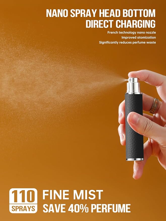 10ML Genuine Leather Atomizer Sprayer for Perfume - Portable Mini Cologne Sprayer for Woman Man - Perfume Travel Refillable Bottle,Travel Essential Fragrance Spray Bottle (Black)