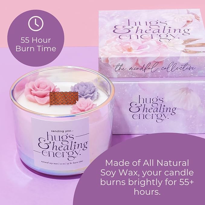 Sympathy Gifts for Loss of Loved One – Hugs and Healing Energy Sympathy Candle, 12oz Crackling Wood Wick Candle with Natural Soy Wax, Memorial & Grief Gift, Get Well Soon Gift