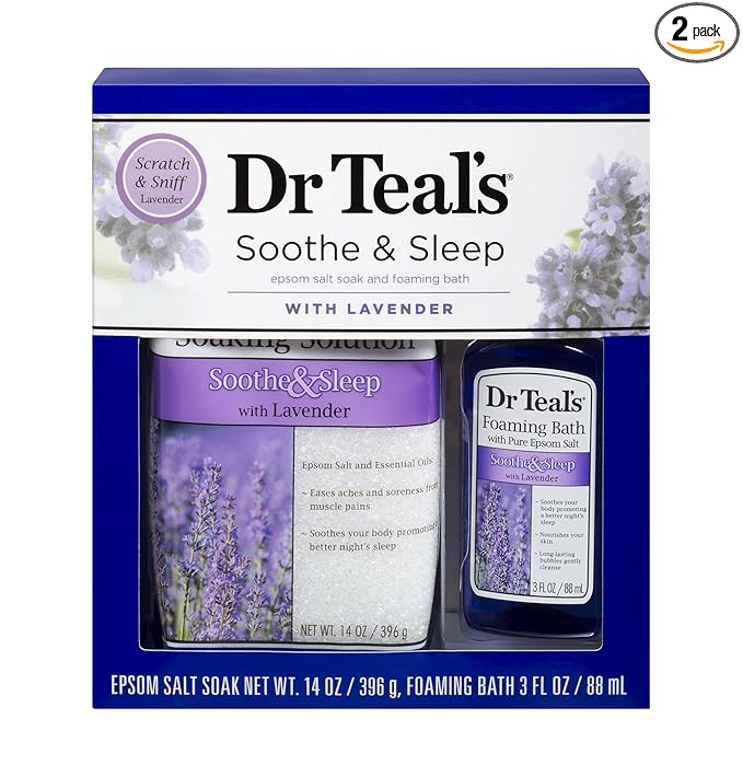 Dr Teal's Epsom Salt & Foaming Bath Oil Sampler Gift Set 2022 - Give The Gift of Relaxation & Peaceful Slumber! - 14 oz Bag of Bath Salts & 3 oz Bottle of Foaming Bath Oil