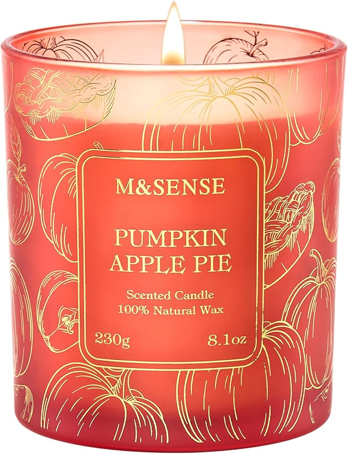 M&SENSE Pumpkin Apple Pie Scented Candle, 8.1oz 42-Hour Slow Burning Soy Candles, Spiced Harvest Bakery Aromatherapy, Fall Holiday Gift