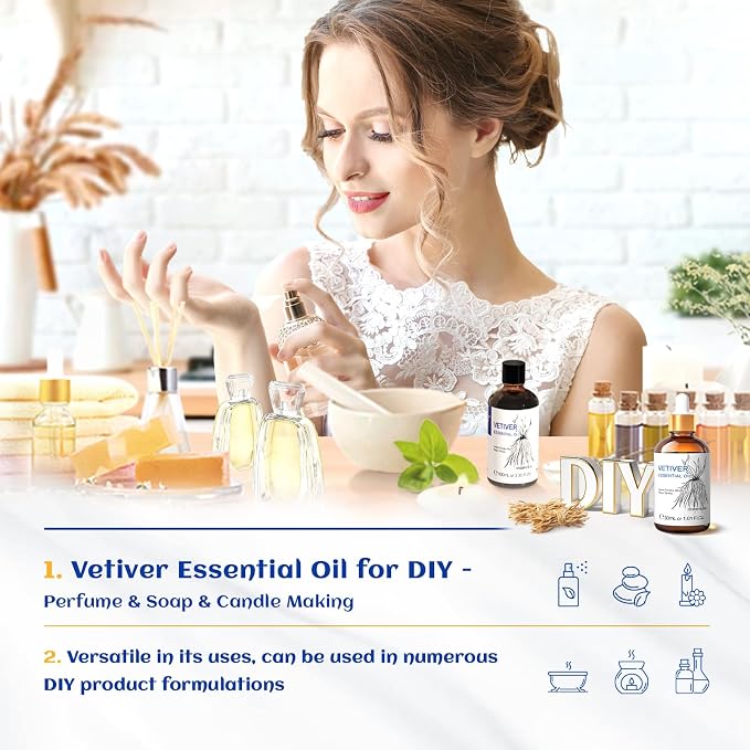 HIQILI 1 Fl Oz Vetiver Essential Oil, for Skin, Candle Making - 30ml
