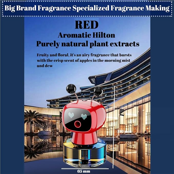 Robot Intelligent Aromatherapy Machine, Smart Cute Robot Car Air Freshener - Fine Spray/Fillable/Four-Gear Adjustment/Vibration Sensing/On-Off/Large Capacity Long-Lasting Fragrance/Red-V2(Hilton)