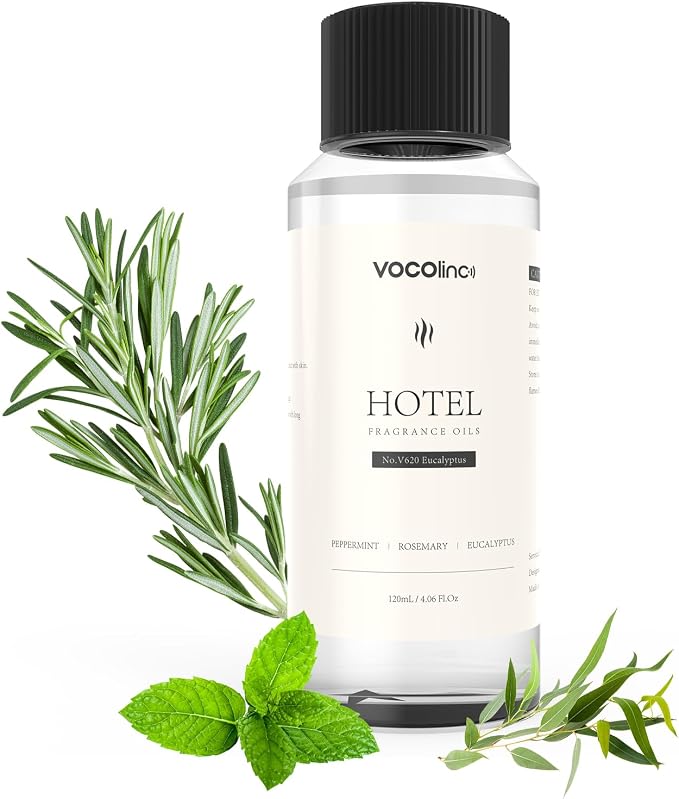 VOCOlinc Hotel Collection Diffuser Oil - Eucalyptus - Inspired by Luxury Five Star Hotel Lobby Scent Oil for Waterless Oil Diffusers, Luxurious Scents of Peppermint, Rosemary, and Eucalyptus (4.06 OZ)