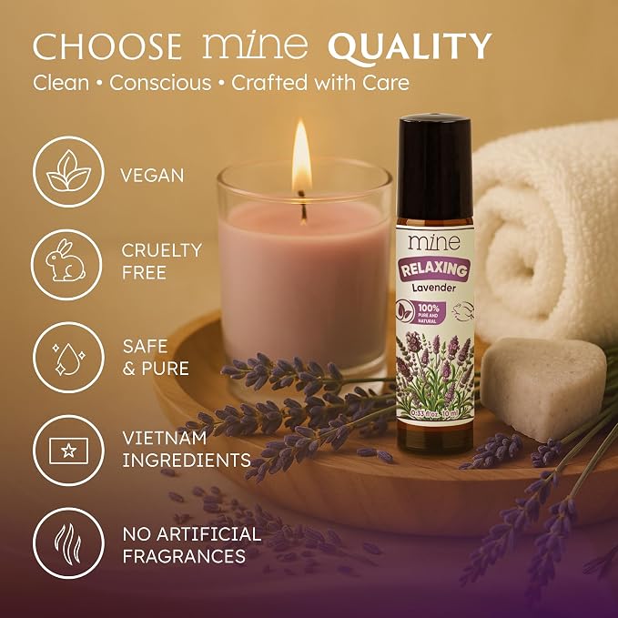 Mine Lavender Essential Oil Roll On – 100% Pure Natural Lavender Oil – Relaxation Gift for Women & Self Care Lovers