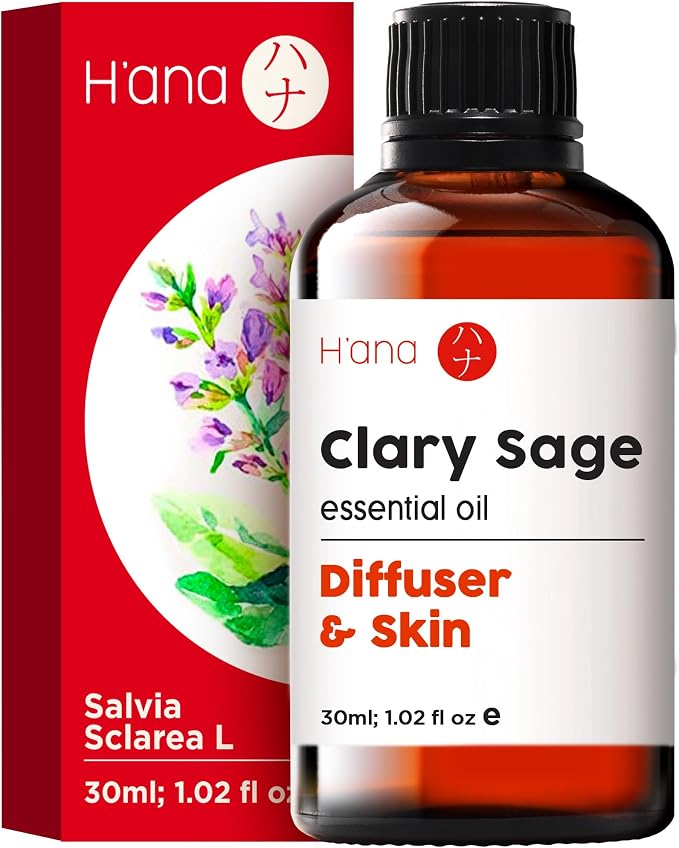 H'ana Clary Sage Oil - 1.02 Fl Oz Clary Sage Essential Oil for Hair, Skin, Diffuser, Aromatherapy & DIY