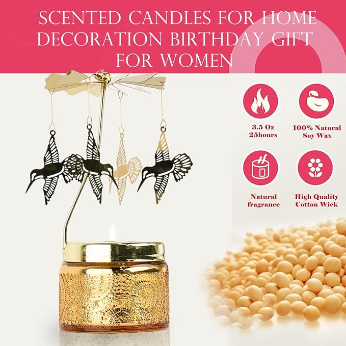 Hummingbird Gifts for Women,Rotating Candles Carousel Unique Birthday Gift for Best Friends Her Scented Candle with Gift Box