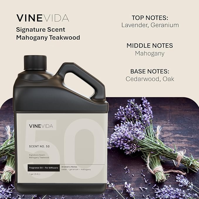 VINEVIDA Mahogany Teakwood Fragrance Oil for Cold Air Diffusers - [128 Fl Oz] - Essential Oils for Diffuser Oil Refill & Air Freshener Room Spray