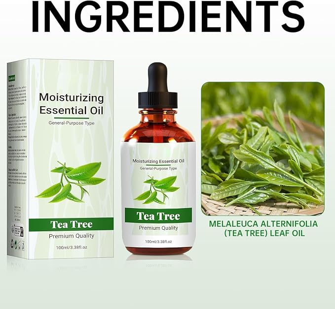 Tree Tea Essential Oil Pure, Natural, Undiluted Essential Oils for Skin Essential Oils for Diffuser Skin & Hair Care, DIY Soaps & Candles (100ml, Tea Tree)