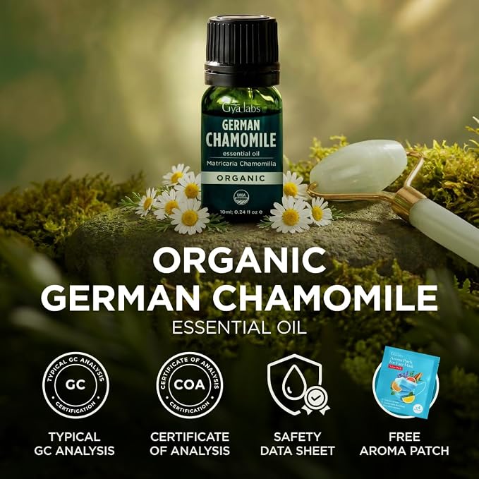 Gya Labs Organic German Chamomile Essential Oil - 0.34 Fl Oz - for Skin, Hair, Diffuser, Aromatherapy, DIY Candle Making Scents