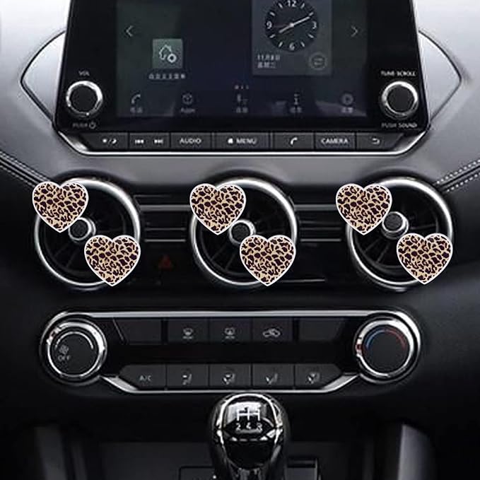 6 Pcs Heart Air Vent Clips, Leopard Print Heart Car Air Fresheners Vent Clips Long Lasting Car Diffuser Vent Clip Cute Interior Decor Charm Decoration Car Accessories for Women Girls