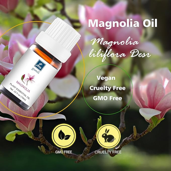 GM Gumili Magnolia Essential Oil - Pure Natural Fragrance for Aromatherapy, Perfume Making, Candles, Soap, Room Spray, Diffuser Blends - Organic, 10mL Undiluted