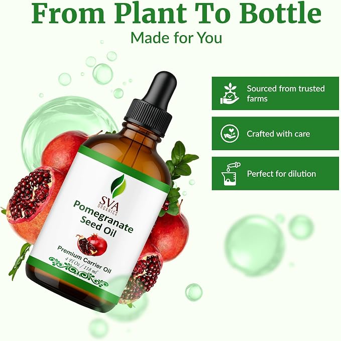 SVA Pomegranate Seed Organic - 4 Fl Oz – 100% Natural Cold Pressed Organic Pomegranate Oil - for Face, Skin Care, Hair Care, Scalp Massage & Body Massage – Carrier Oil with Dropper