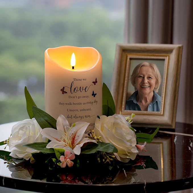 Flameless Memorial Candle, Real Wax LED Light with Remote Sympathy Bereavement Gifts for Loss of Loved One Sympathy Candles for Loss of Mother Father Mom Dad Son Remembrance Gifts (4" x 7")
