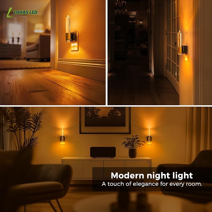 L LOHAS LED Night Light, Amber Candle Night Lights Plug into Wall,2 Pack 0-100 LM Dimmable Nightlight, Plug in Bubble Night Light with Dusk to Dawn Sensor, for Bathroom Hallway