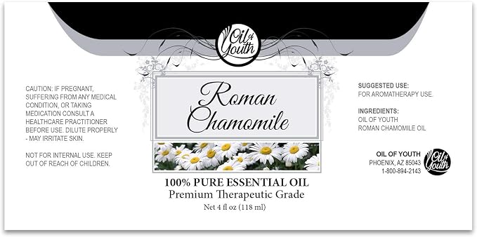 Oil of Youth Essential Oils 4oz - Chamomile (Roman) Essential Oil - 4 Fluid Ounces - Chamomile Oil - Aromatherapy Oils - Chamomile Essential Oil Therapeutic Grade