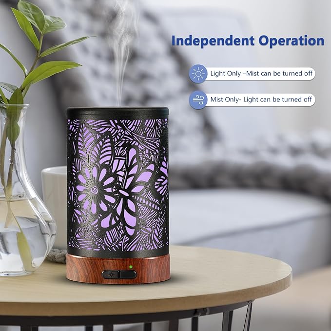 EQUSUPRO Essential Oil Diffuser 150ml Black Metal Aromatherapy Oil Diffuser Ultrasonic Cool Mist Diffuser with Auto Shut-Off Protection,7 Colors Changed LED for Home Office SPA Yoga