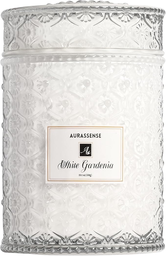Natural Wood Candle Wick Soy Wax Candle - 19.4oz/550g, Long-Lasting Scented Candle for Sleep & Relaxation, Multi-Color Glass Decorative Jar, Gift for Women (White Gardenia)