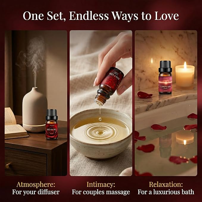 Premium Fragrance Oil Set for a Date Night 6x10ml-Red Rose,Chocolate Truffle,Sweet Love,Love Potion,Cupid's Kiss,The Heart-for Diffusers,Candle&Soap Making,&Aromatherapy