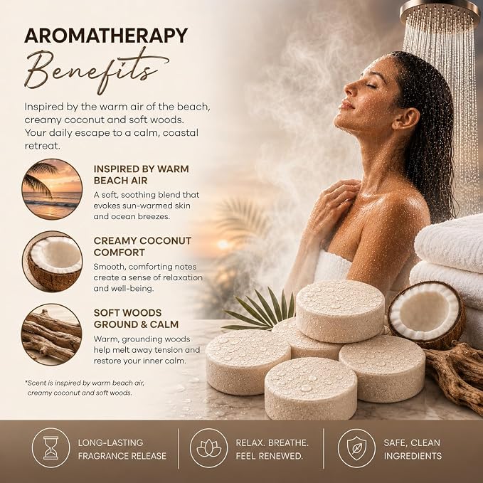 Shower Steamers Aromatherapy, Essential Oil Pods Infused for Relaxation, Shower Pods Aromatherapy - Calming, Stress Relief & Self Care Gifts for Women - Coconut Sandalwood
