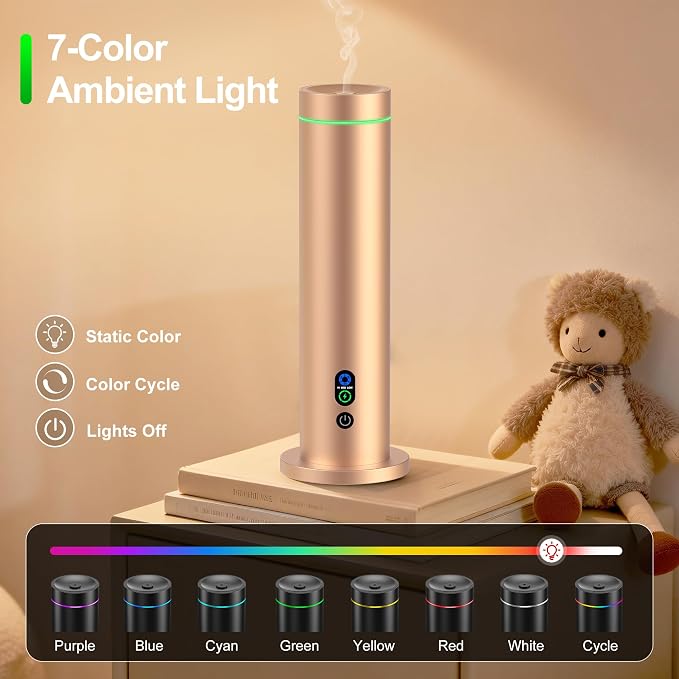 Maromalife Waterless Diffuser, Essential Oil Diffuser, 1000 Sq.Ft Coverage Scent Diffuser – Plug-in Only, Adjustable Mist, Remote, Mood Lights for Home & Office, Large Room, Hotel, Gold
