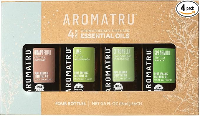 AromaTru Arise Essential Oil Kit – Grapefruit, Lime, Citronella, and Spearmint – Organic & Wildcrafted – ISO Certified – No Synthetic Fillers – Ethically Sourced
