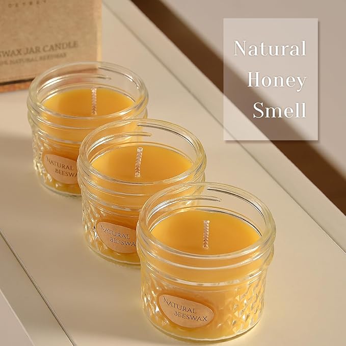 DEYBBY 3 Pack Beeswax Jar Candles Set - Beeswax Candles Gift, Each18 Hrs Burn - Handpour Bees Wax Candle for Home Decor Bath Relaxation Housewarming Gift with Natural Scent