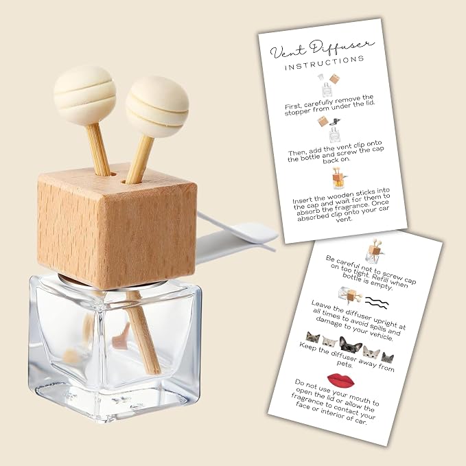 Car Vent Wood Diffuser Care Card | 50 Pack 2x3.5 inches Paper Cards | Vent Clip Reed Oil Diffuser Bottles add to Customer Package