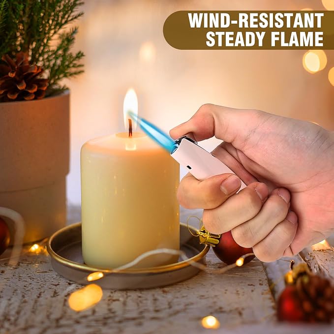 Women's Mini Butane Torch Lighter, Windproof Jet Flame Refillable Adjustable Candle Lighter for BBQ, Camping, Daily Use, Ideal Gift, 2 Pack (Light Pink, Butane Not Included)