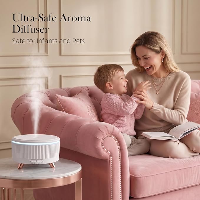 Premium Ultrasonic Essential Oil Diffuser: 500ML Large Capacity, 7-Color Mood Lighting, Remote Control, Timer, Cool Mist Humidifier for Long-Lasting Aromatherapy in Home, Bedroom, Yoga (White)