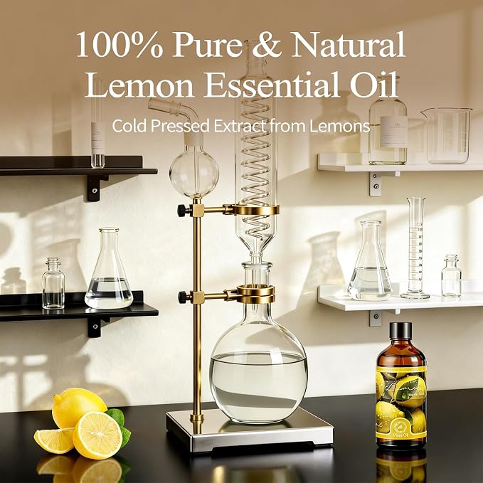 Essential Oil Lemon 3.38 fl oz with Glass Dropper, Pure Fragrance Oils | Aromatherapy, Natural Essential Oils for Diffusers for Perfect for Diffuser, Home, Yoga, DIY Candle and Soap Making - 100ml