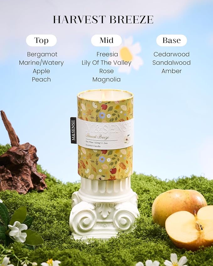 M&SENSE Summer Candle 11.3 oz, Harvest Breeze Scented Candle, Non-Toxin Soy Wax for Home Scented, Floral Candles Gift for Her, Up to 70 Hours Burning Long-Lasting Fragrance