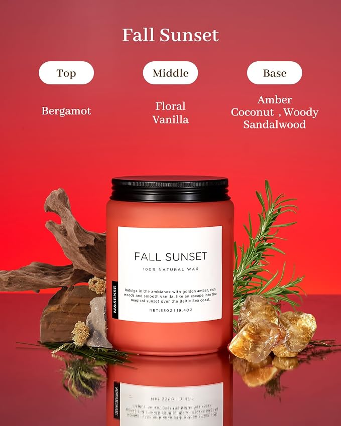 M&SENSE Amber Santal Soy Candles, Scented Candle 110 Hours Long Lasting Clean Burn Large Candle for Home Natural Organic Aromatherapy Relaxing Candle Birthday Holiday Gift for Dad Friends
