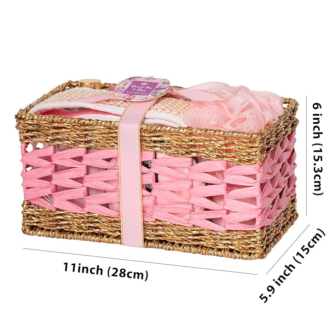 Gifts for Women, 32 Pcs Rose Bath and Body Gifts Basket Set for Women, Hydrating Facial Skin Care Set, Self Care Pampering Kit, Home Spa Basket Gift Set, Birthday, Christmas, Mothers Day, Anniversary