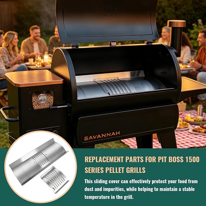 Flame Broiler Kit for Pit Boss Savannah 1500 Onyx Edition,Heat Deflector Plate Compatible with Pit Boss Replacement Parts Savannah Wood Pellet Grill PB500NX,Includes Main Plate and Slide Cover