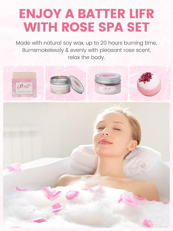 15Pcs Rose Spa Bath & Body Care Set with Bath Bombs & Lotions, Relaxing Home Spa Gift Kit for Mom Wife Girlfriend, Ideal for Mother’s Day Birthday Women Gift Sets