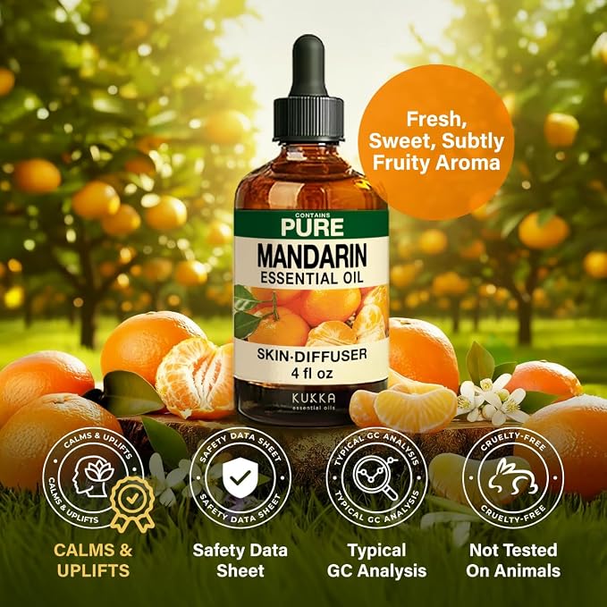 100% Pure Mandarin Oil - 4 Fl Oz Mandarin Essential Oil for Hair, Skin, Diffuser, Aromatherapy & DIY Soap Making Scent